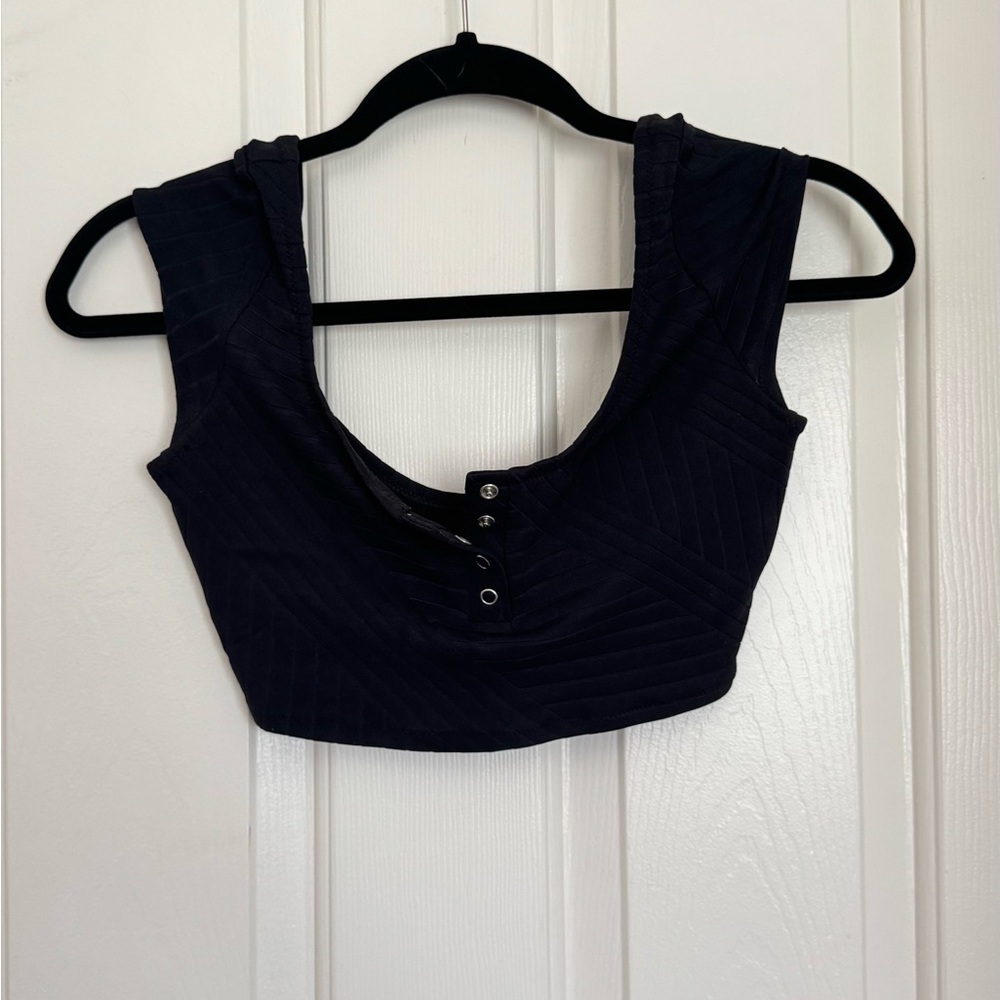 Aerie Black Fitted Crop Bikini Top
